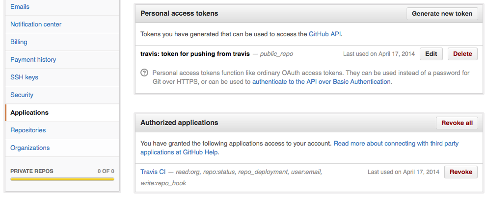 GitHub personal access tokens